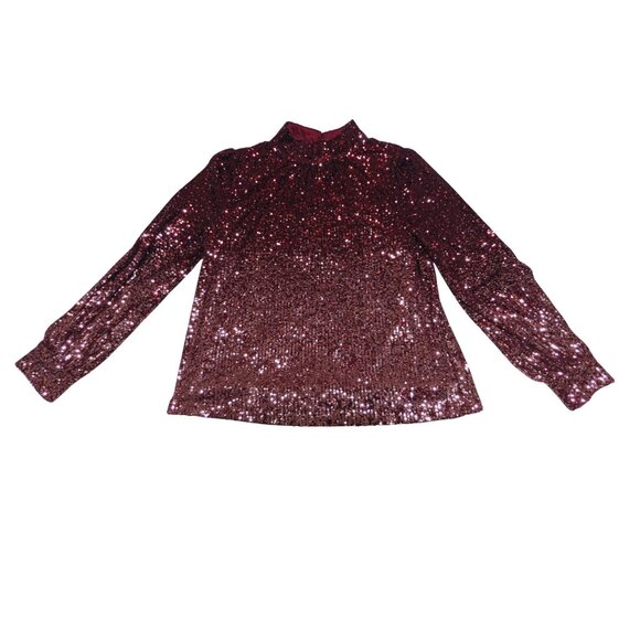 ✨ Cable & Gauge Burgundy Sequin Mock Neck Blouse – Size M – NWT - Picture 2 of 4